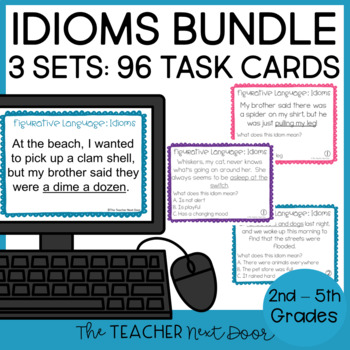 Preview of Figurative Language Idioms Task Cards Bundle Print and Digital