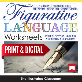Preview of Figurative Language Worksheets and Google Slides - Simile, Idiom, Allusion, etc.