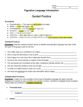 Preview of Figurative Language Introduction Worksheet