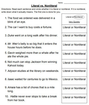 Preview of Figurative Language: Literal vs. Nonliteral