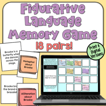 Preview of Figurative Language Memory Game in Print and Digital