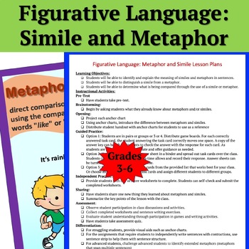 Preview of Figurative Language | Metaphor and Simile Task Cards | Worksheets | Lesson Plans