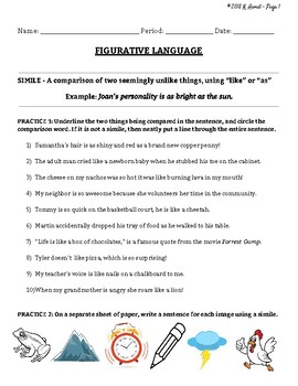 Preview of Figurative Language Packet for Middle School