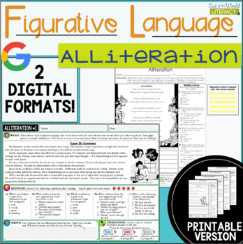 Preview of Figurative Language Passages - Alliteration - 2 Digital and 2 Printable Versions