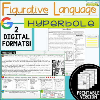 Preview of Figurative Language Passages - Hyperboles - 2 Digital and 2 Printable Versions