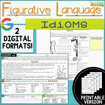 Preview of Figurative Language Passages - Idioms - 2 Digital and 2 Printable Versions