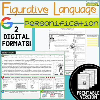 Preview of Figurative Language Passages - Personification - 2 Digital and 2 Printable