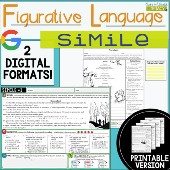 Preview of Figurative Language Passages - Similes - 2 Digital and 2 Printable Versions