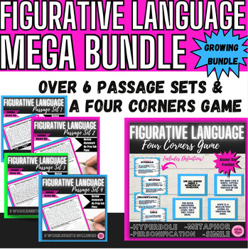 Preview of Figurative Language Passages and Four Corners Game | Close Reading | Mega BUNDLE