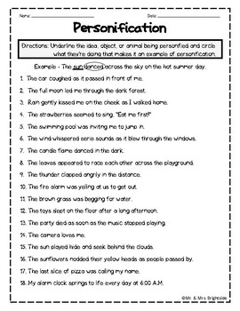 Preview of Figurative Language - Personification Worksheet