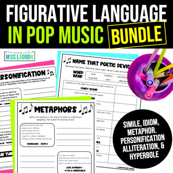Preview of Figurative Language and Poetic Devices Using Pop Lyrics Bundle