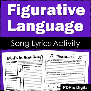 Preview of Figurative Language in Poetry through Song Lyrics - PDF & Digital