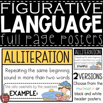 Preview of Figurative Language Full Page Posters {23 Terms with Definition and Example}