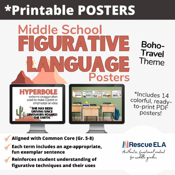 Preview of Figurative Language Posters - Boho Travel Theme for Middle School Classroom