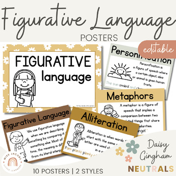 Preview of Figurative Language Posters | Daisy Gingham Neutrals English Classroom Decor