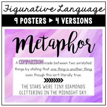 Preview of Figurative Language Posters- New! Cute Watercolor!