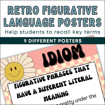 Preview of Figurative Language Posters - Retro Groovy Classroom Decor - Bulletin Board