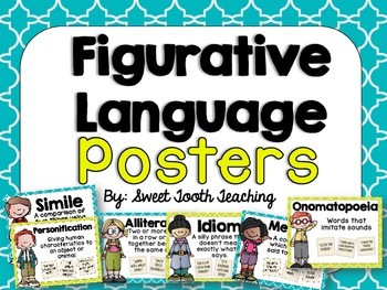Preview of Figurative Language Posters- Teal & Yellow