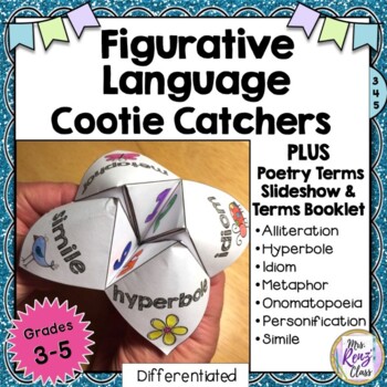Preview of Figurative Language Practice - 4 Cootie Catchers, Poetry Vocab & Anchor Charts