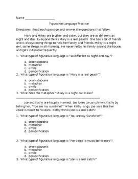 Preview of Figurative Language Practice Packet