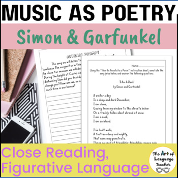 Preview of National Poetry Month Music as Poetry Analysis and Worksheets Middle School