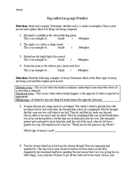 Preview of Figurative Language Practice Worksheet