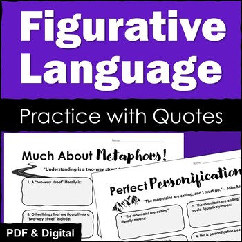 Preview of Figurative Language Activities - Analyzing Quotes - Printable & Digital