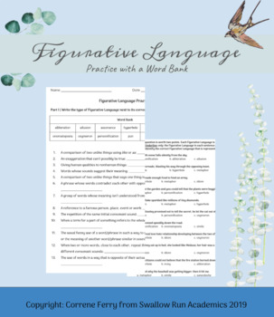 Preview of Figurative Language Practice with a Word Bank