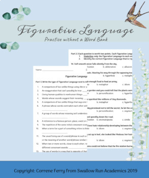 Preview of Figurative Language Practice without a Word Bank