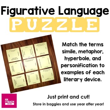 Preview of Figurative Language Puzzle (similes, metaphors, hyperboles, & personification)