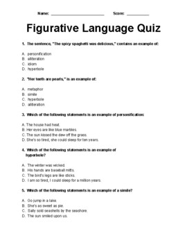 figurative language quiz could be either a pretest or post test