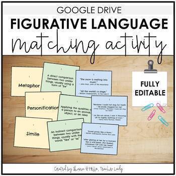 Preview of Figurative Language Review Matching Activity - Editable in Google Drive 