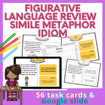 Preview of Figurative Language Review Task Cards | Simile Metaphor Idiom