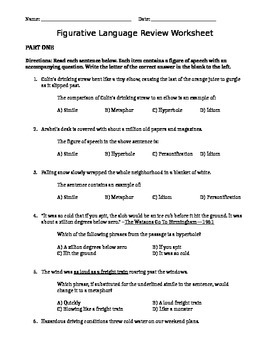 figurative language review worksheet by upper elem and middle school resources