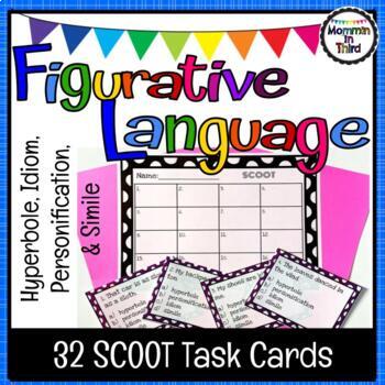 Preview of Figurative Language SCOOT Task Cards- Idioms, Personification, Hyperbole, Simile