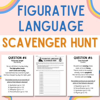 Preview of Figurative Language Scavenger Hunt Activity with Popular Lyrics