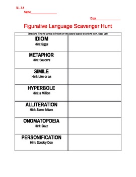 Preview of Figurative Language Scavenger Hunt CCRL74