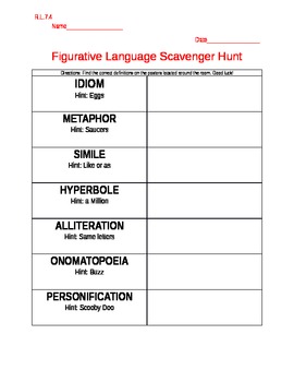 Figurative Language Scavenger Hunt Ccrl74 By Myconglomeration Tpt