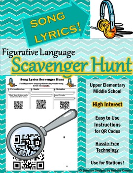 Preview of Figurative Language Scavenger Hunt w/ Song Lyrics QR CODES Station Poetry