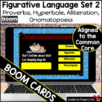 Preview of Figurative Language Set 2 (Proverbs, Hyperbole, Alliteration +) Boom Cards