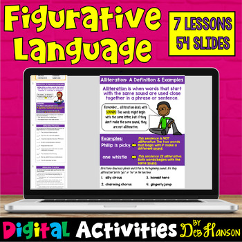 Preview of Figurative Language: Seven Digital Lessons Compatible with Google Slides