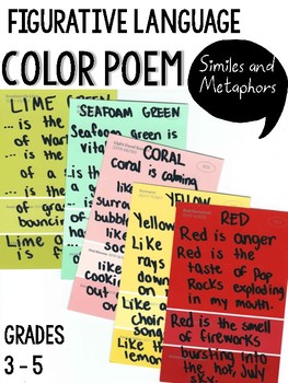 Preview of Figurative Language (Simile and Metaphor) Color Poem