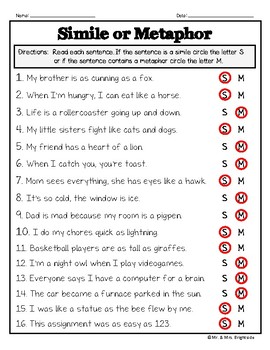 Figurative Language - Similes and Metaphors Extra Practice | TpT