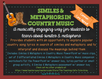 Preview of Figurative Language- Similes & Metaphors in Country Music