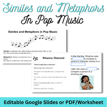 Preview of Figurative Language- Similes and Metaphors in Pop Music