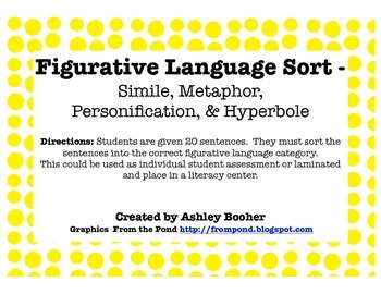 Preview of Figurative Language Sort - Simile, Metaphor, Personification, & Hyperbole