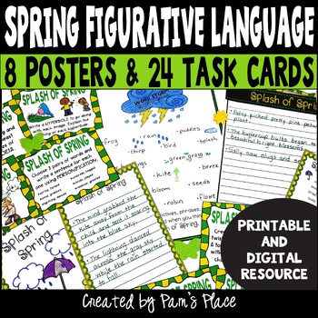 Preview of Spring Figurative Language Task Cards & Posters Idioms, Similes and Metaphors