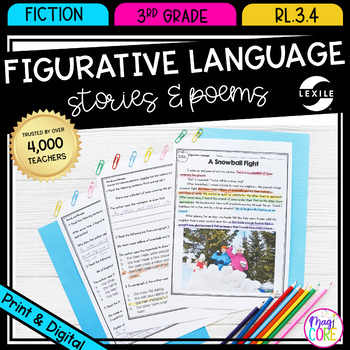 Preview of Figurative Language Reading Passages Worksheets Anchor Chart 3rd Grade RL.3.4