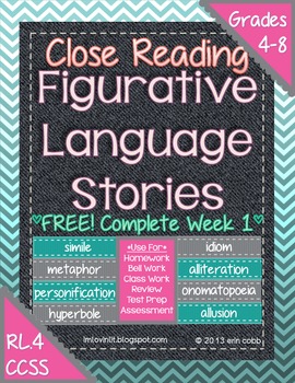Preview of Figurative Language Stories for Close Reading ~ FREE Complete Week 1!