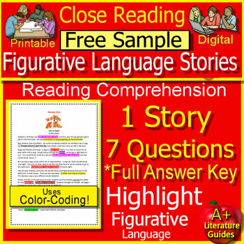 Preview of Figurative Language Stories with Color-Coding Close Reading Comprehension SAMPLE